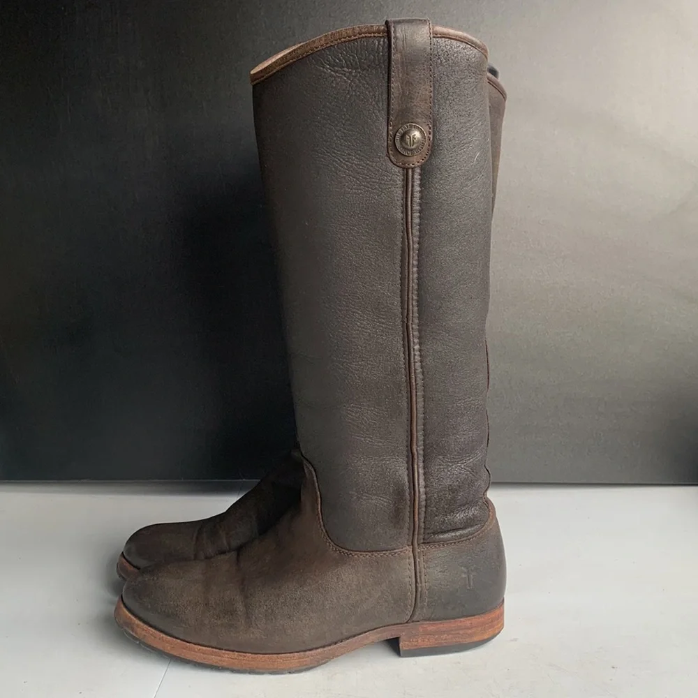 Frye Melissa Button Tall Riding Boots Women’s Size 6 Brown Leather Shearling‎